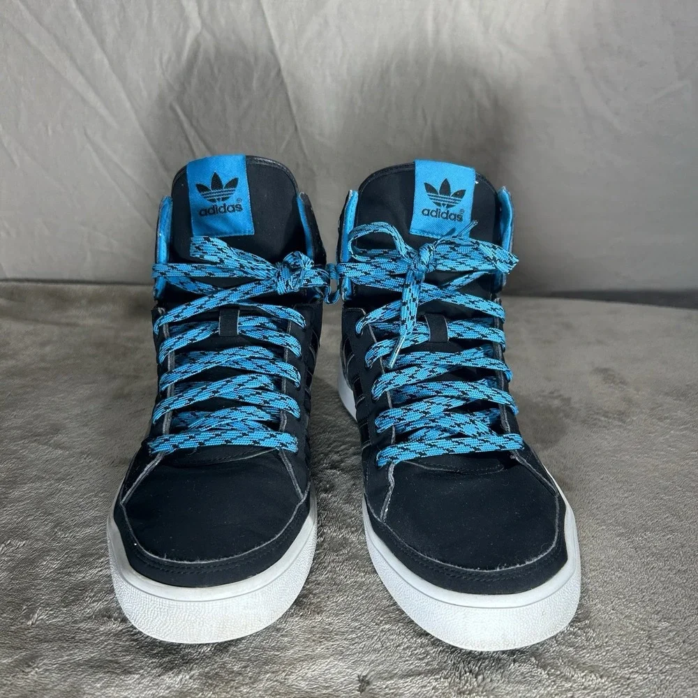 Adidas Originals Black Blue Woven Checkerboard High Top Sneakers Mens Size 10